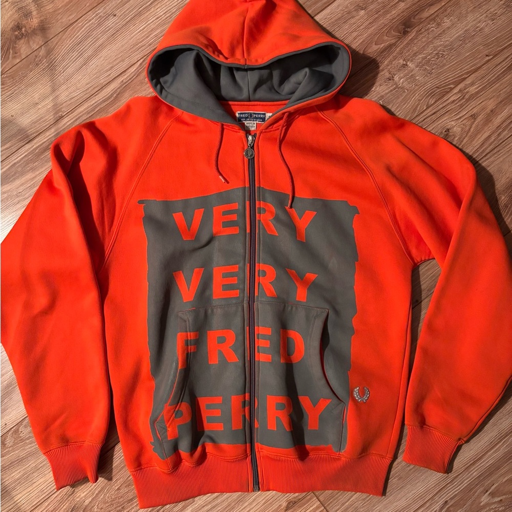 Vintage Fred Perry Men's Bold Orange Zip-Up Sweater. Very Very Fred Perry.